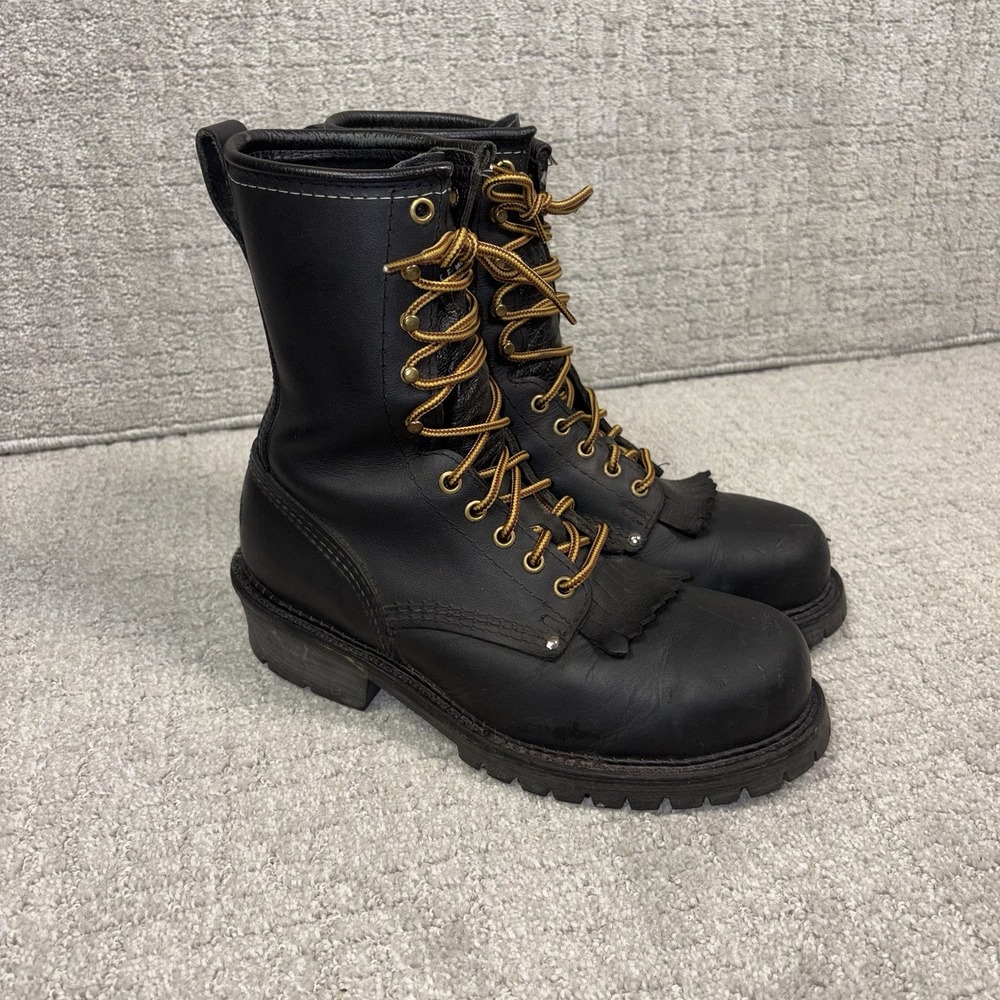 Carolina 1922 Black Leather Logger Boots Steel Toe Made In USA Men's Size 14 2E